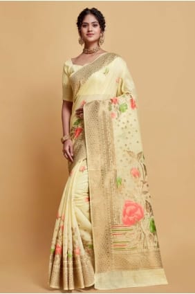 Weaving Silk Saree in Off white with Blouse SR24026