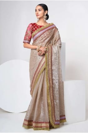 Mauve Saree in Organza with Zari,thread SR24029