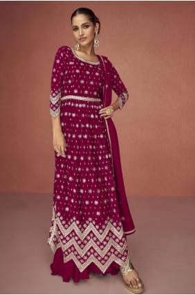 Georgette Eid Anarkali Suit in Magenta with Embroidered AS3520
