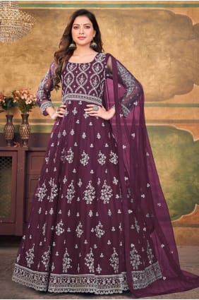 Purple Anarkali Suit with Embroidered Net AS3527