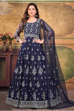 Anarkali Suit Net with Embroidered in Blue AS3528