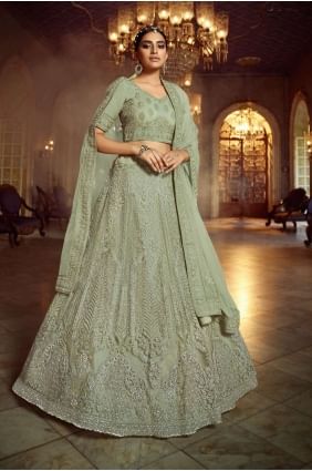Green Wedding Lehenga Choli with Zircon Soft net LC6607