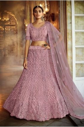 Pink Wedding Lehenga Choli in Soft net with Zircon LC6608