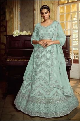 sky Blue Soft net Wedding Lehenga Choli with Zircon LC6610