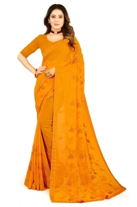 Yellow Party Wear Saree with Embroidered Georgette SR24099