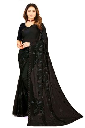 Black Party Wear Georgette Saree in Embroidered SR24102