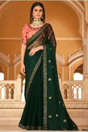 Chinon chiffon Thread Green Saree with Blouse SR24106