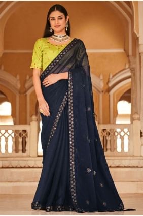 Navy blue Thread Chinon chiffon Saree SR24110