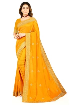 Georgette Zari,embroidered Mustard Saree with Blouse SR24118