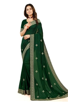 Georgette Green Saree in Zari,embroidered SR24121