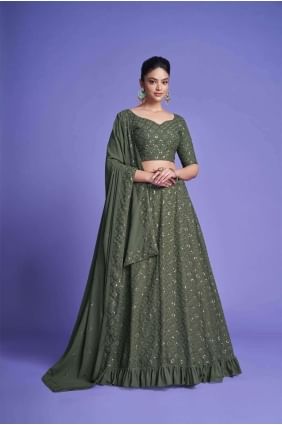 Georgette Lehenga Choli in Mehndi green with Embroidered LC6637