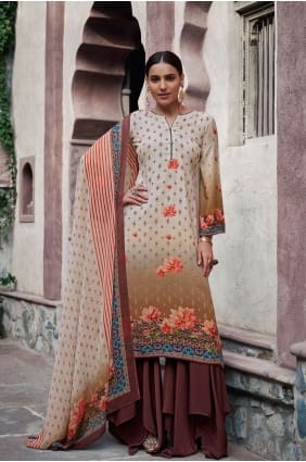 Digital print Crepe Palazzo Kurti in Multicolor with Dupatta PZ3551