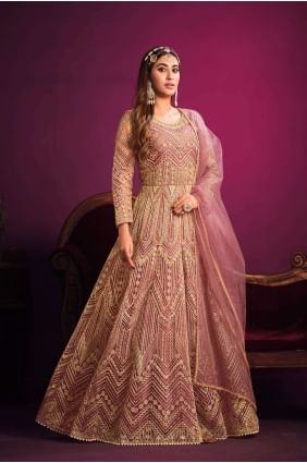 Light pink Net Printed Anarkali Suit with Dupatta AS3572
