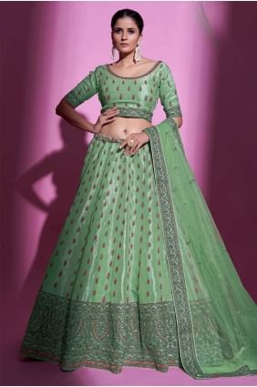 Pista GreenSilk Wedding Lehenga Choli with Thread LC6694