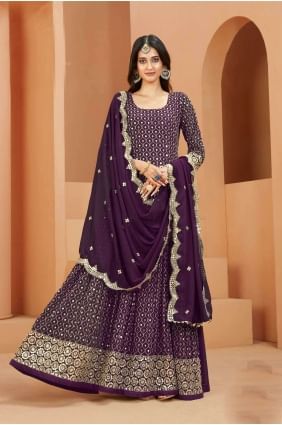 Georgette Printed Purple Anarkali Suit with Dupatta AS3581
