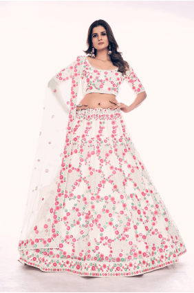 Thread Wedding Lehenga Choli in Off white Soft net LC6786