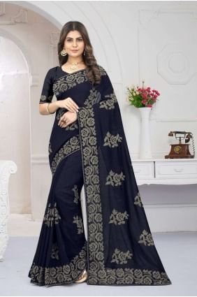Dark grey Saree Silk with Embroidered SR24436
