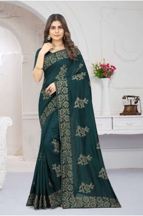 Saree Rama green with Embroidered Silk SR24439