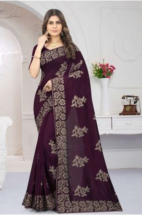 Silk Saree in Wine with Embroidered SR24440