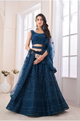 Teal Wedding Lehenga Choli in Zircon Soft net LC6821