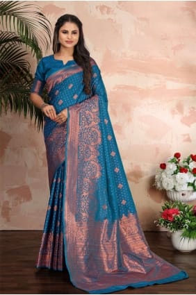 Weaving Sky blue Banarasi silk Banarasi Saree SR24547