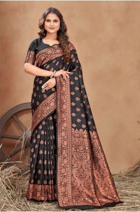 Weaving Banarasi silk Banarasi Saree in Black with Blouse SR24548