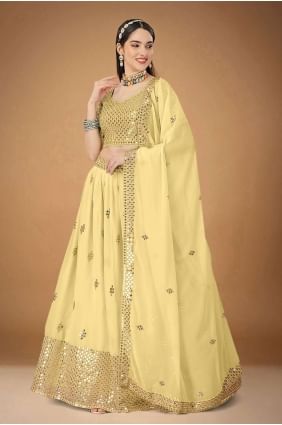 Cream Georgette Wedding Lehenga Choli with Embroidered LC6829