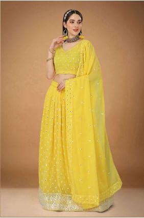 Georgette Yellow Embroidered Wedding Lehenga Choli with Dupatta LC6831
