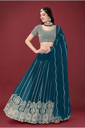 Teal blue Wedding Lehenga Choli in Georgette with Embroidered LC6850