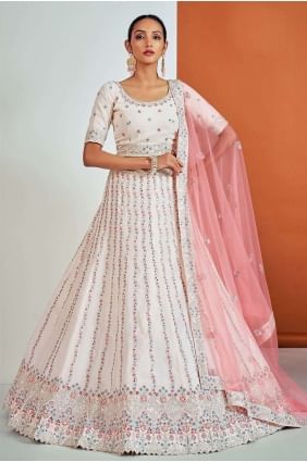 White Lehenga Choli with Printed Soft net LC6856