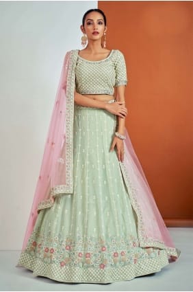 Pista green Lehenga Choli with Thread Georgette LC6857