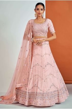 Peach Thread Georgette Lehenga Choli LC6858