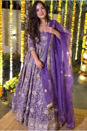 Purple Silk Anarkali Suit with Sequins AS4214