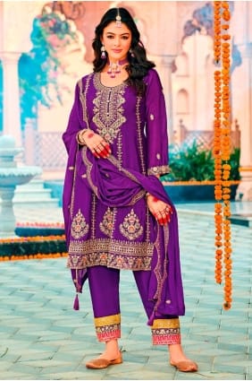 Purple Salwar Kameez with Embroidered Chiffon SK155732