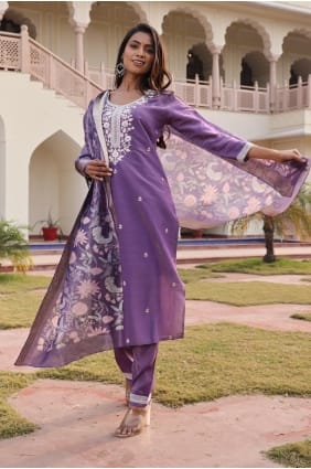 Dark Purple Eid Salwar Suit in Embroidered SK155980