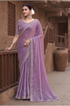 Purple Embroidered Satin Saree SR28046