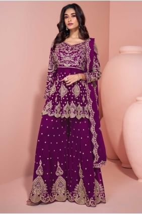 Purple Sharara Suit in Georgette with Embroidered SS1260