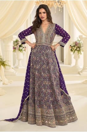 Purple Embroidered Georgette Gown Dress GW1292