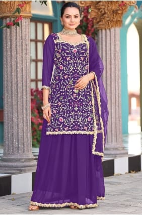 Embroidered Georgette Purple Eid Lehenga Suit with Dupatta LS081