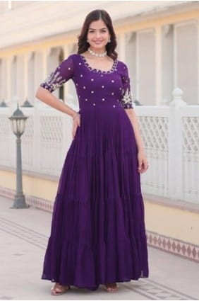 Purple Gown Dress with Sequins Faux georgette GW1245