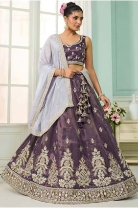 Lehenga Choli in Purple Tissue with Embroidered LC8783