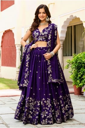 Embroidered Lehenga Choli in Purple Silk LC9061