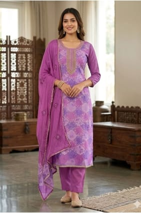 Purple Printed Muslin Salwar Kameez SK159110