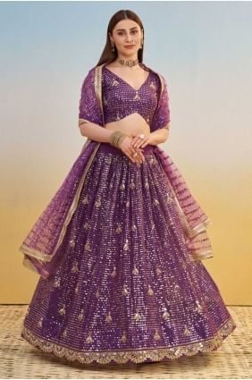 Purple Embroidered Lehenga Choli in Net LC8540