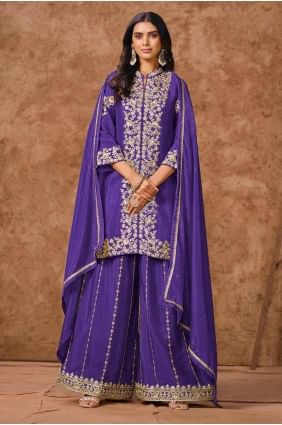 Purple Palazzo Suit in Chiffon with Embroidered PZ4123