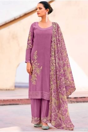 Purple Printed Chiffon Palazzo Suit PZ4187