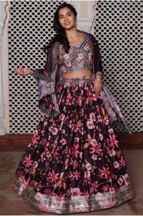 Purple Silk Printed Lehenga Choli with Dupatta LC8826