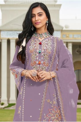 Embroidered Cotton Purple Salwar Kameez with Dupatta SK15703