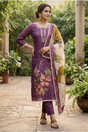 Purple Printed Cotton Salwar Kameez SK159078