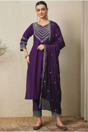 Purple Thread Silk Eid Salwar Kameez SK155959